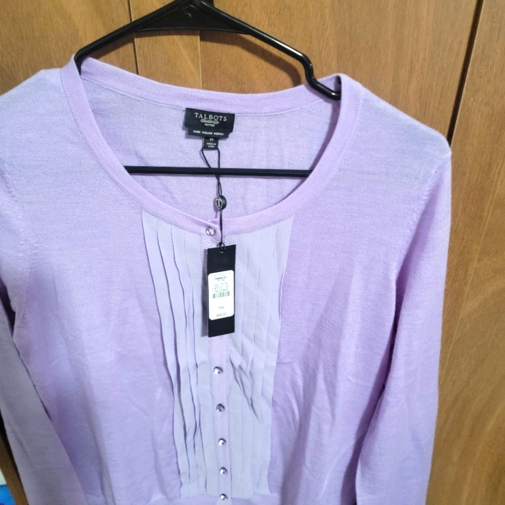 New! Talbots Lilac 100% Merino Wool Medium Cardigan